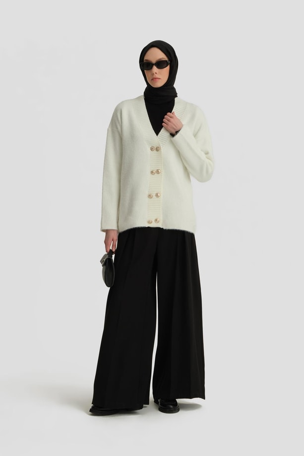 Armine Peluş Triko Hırka 24Kd4211 Ekru