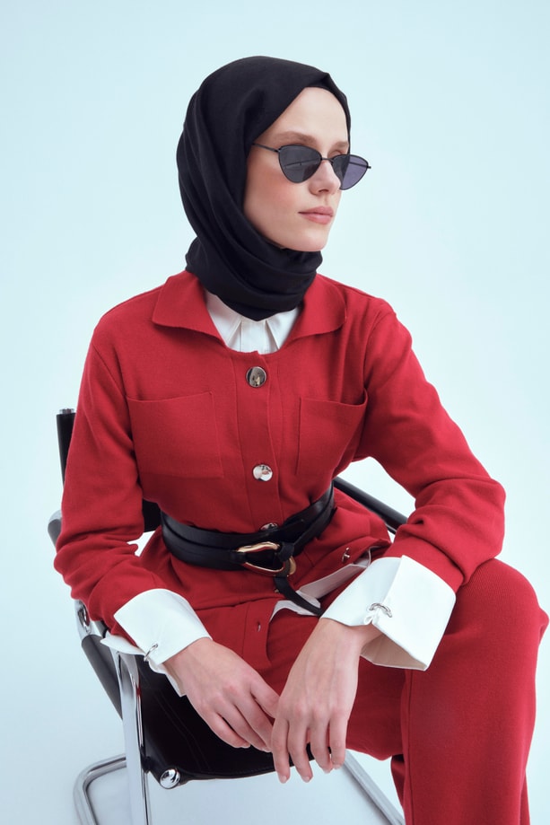  Armine Metal Düğmeli Triko Takım 24KD4212 Kırmızı