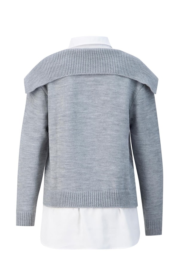  Armine Poplin Mixli Kazak 24KD4218 Gri-Beyaz