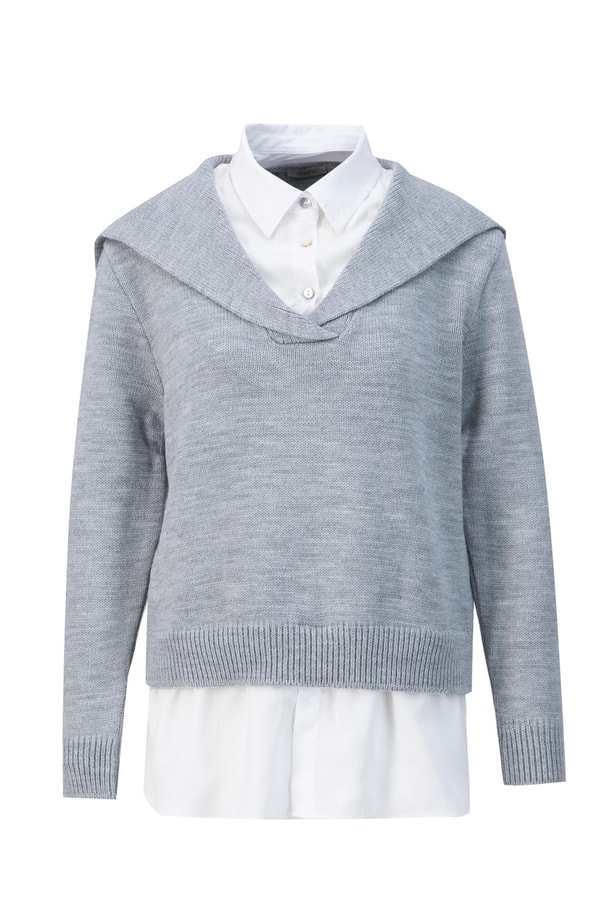  Armine Poplin Mixli Kazak 24KD4218 Gri-Beyaz