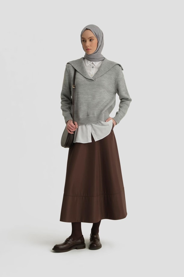 Armine Poplin Mixli Kazak 24KD4218 Gri-Beyaz