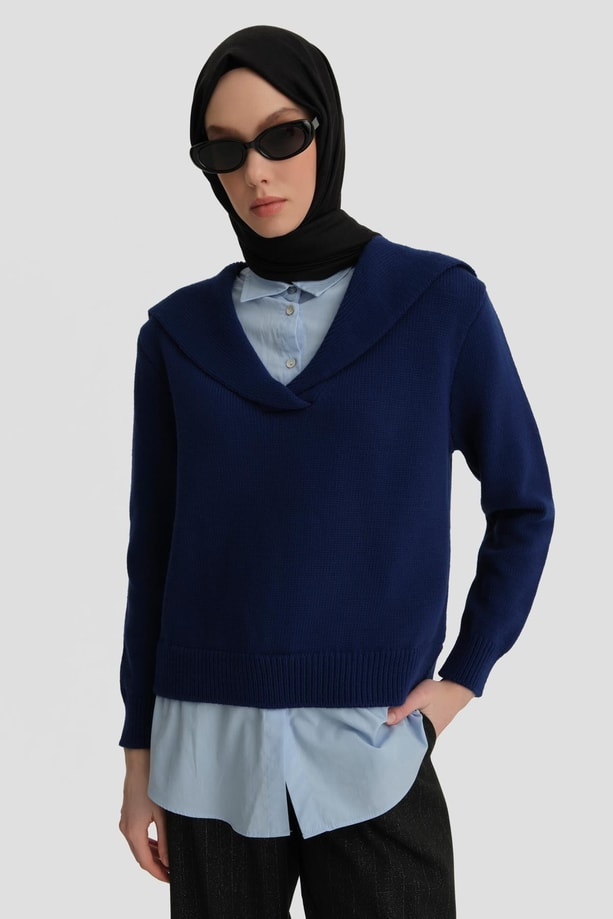 Armine Poplin Mixli Kazak 24KD4218 Lacivert-Mavi