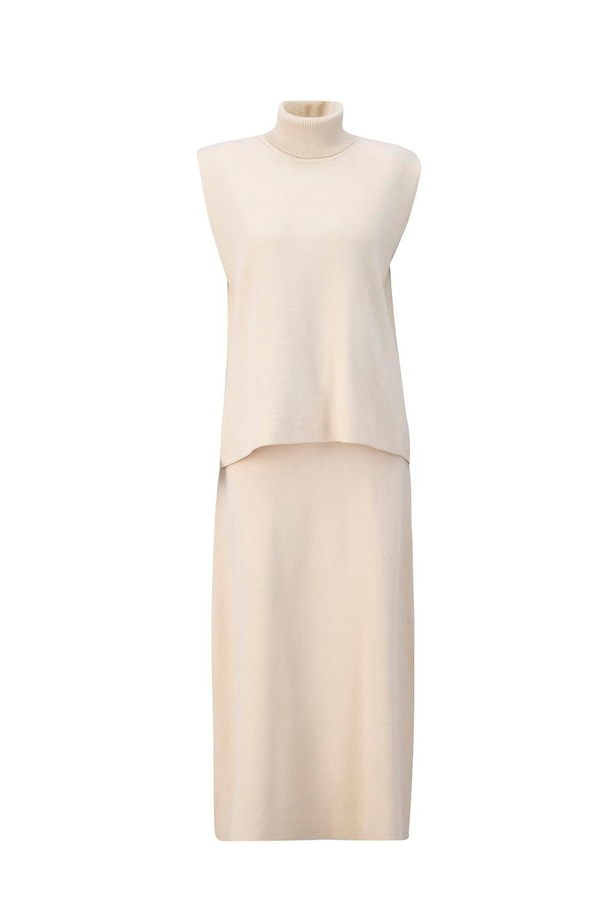 Armine Sıfır Kol Kazak Etekli Takım 24KD4220 Bej