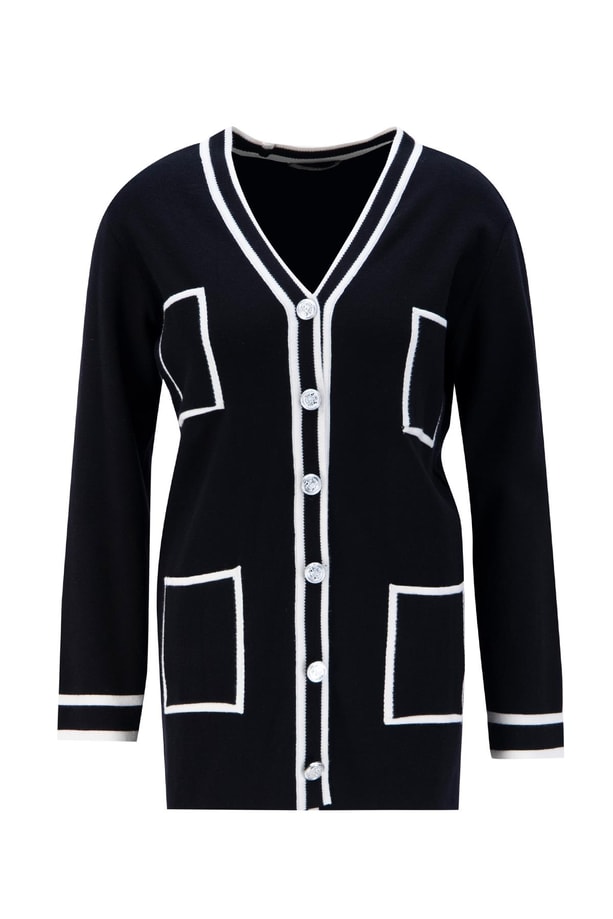 Armine Beyaz Çizgili Triko Takım 24KD4221 Siyah