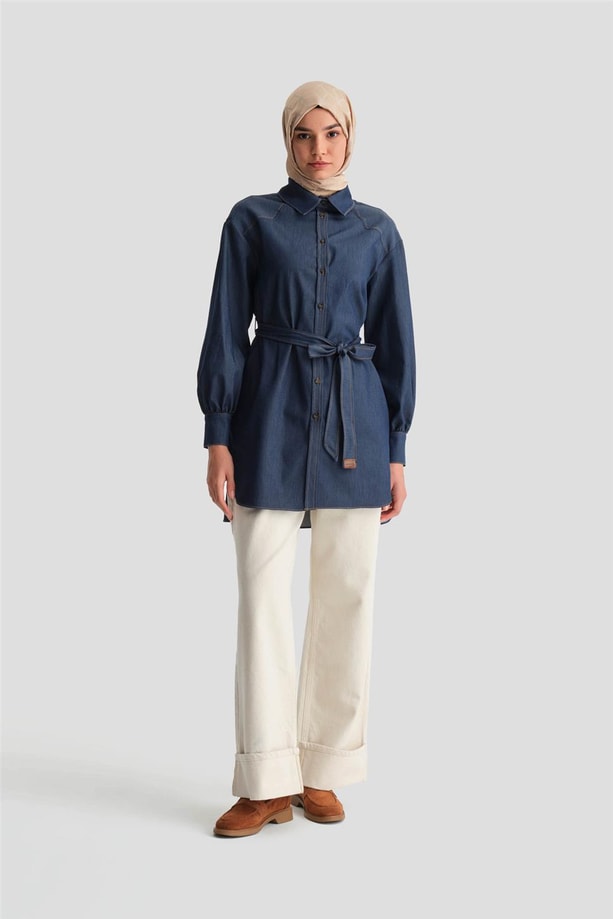 Armine Üçgen Robalı Denim Tunik 24K4306 Lacivert