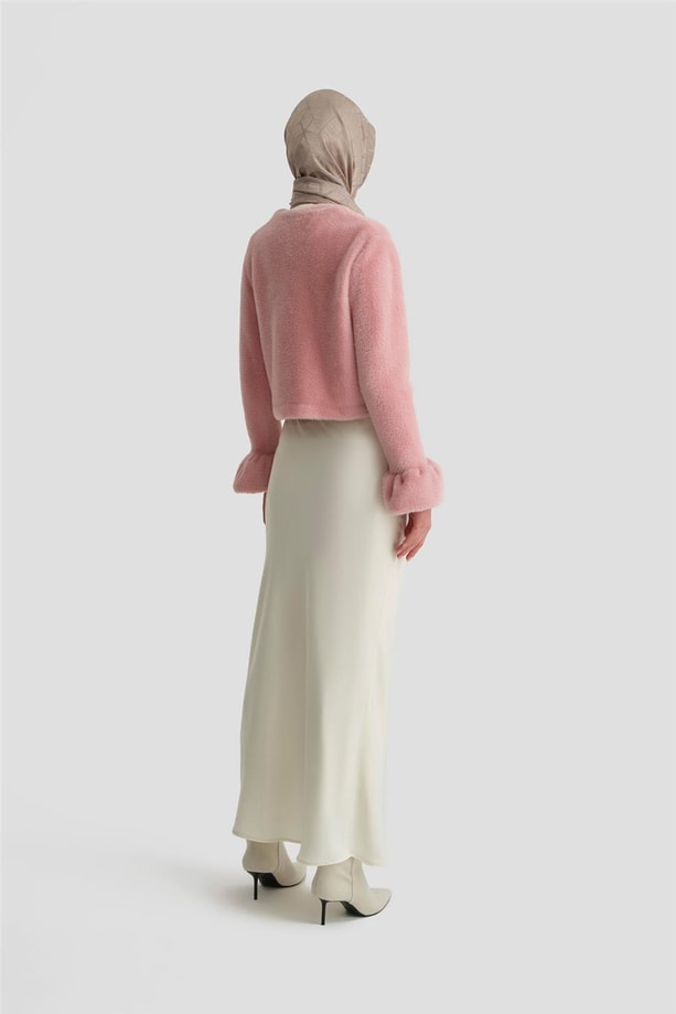 Armine Balon Manşetli Tüylü Hırka 24K5603 Pembe