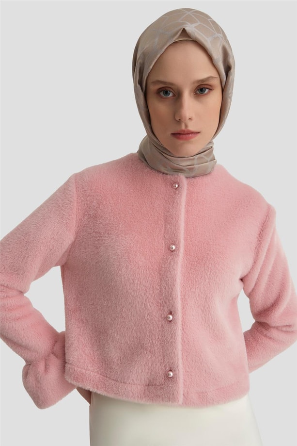 Armine Balon Manşetli Tüylü Hırka 24K5603 Pembe
