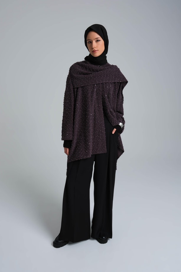 Armine Pullu Kumaşlı Asimetrik Hırka 24K5607 Antrasit