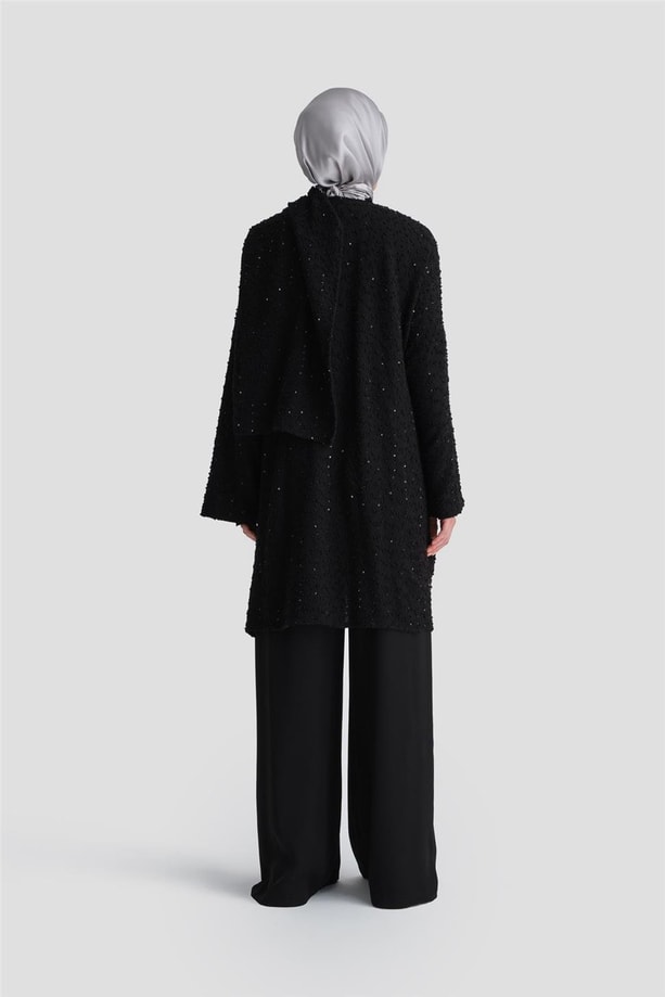 Armine Pullu Kumaşlı Asimetrik Hırka 24K5607 Siyah