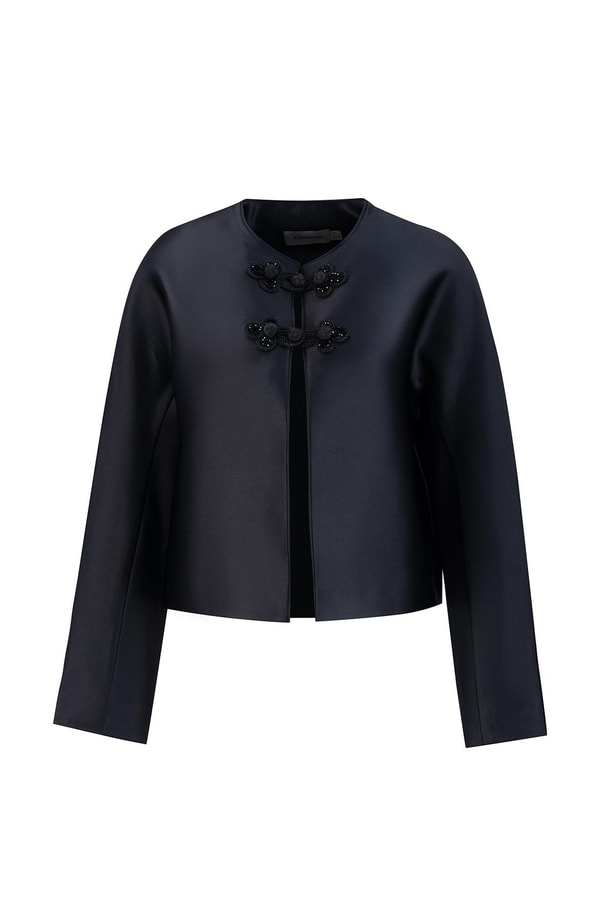 Armine Saten Crop Ceket 24K5700 Siyah