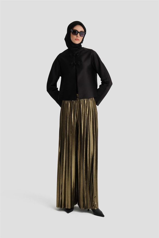 Armine Saten Crop Ceket 24K5700 Siyah