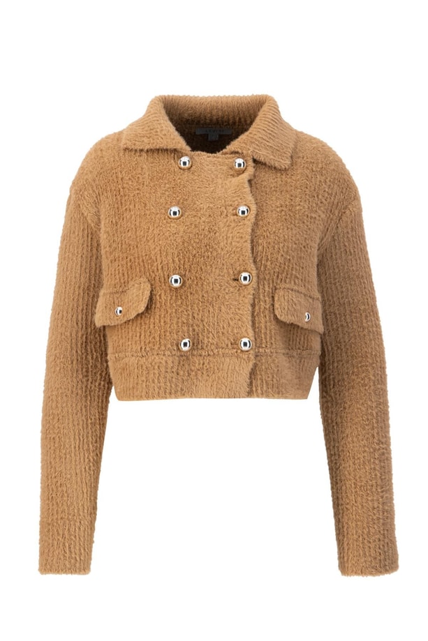 Armine Tüylü Triko Ceket 24K5718 Camel