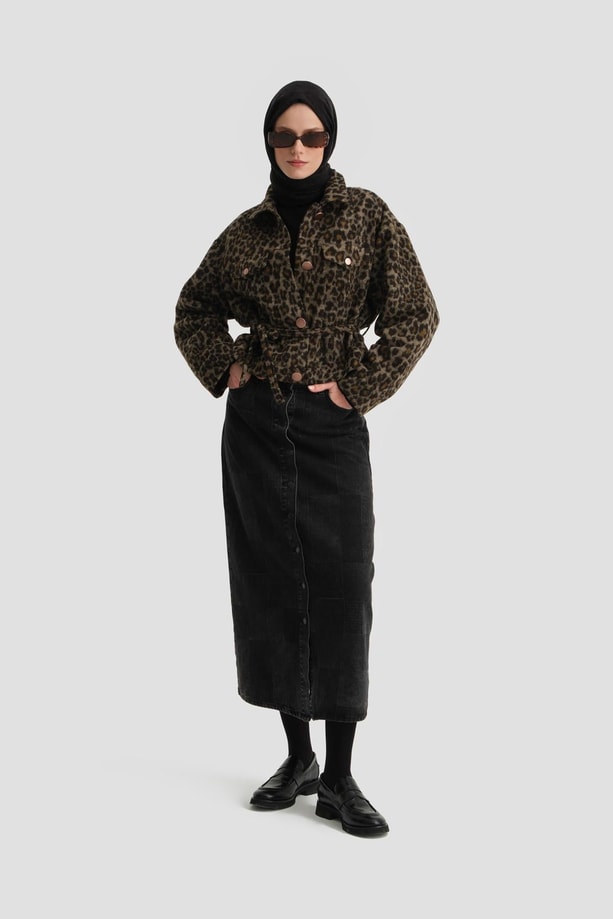 Armine Leopar Desen Örme Ceket 24K5729 Kahverengi