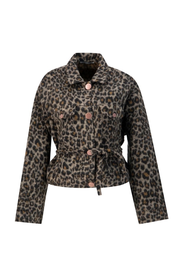 Armine Leopar Desen Örme Ceket 24K5729 Kahverengi