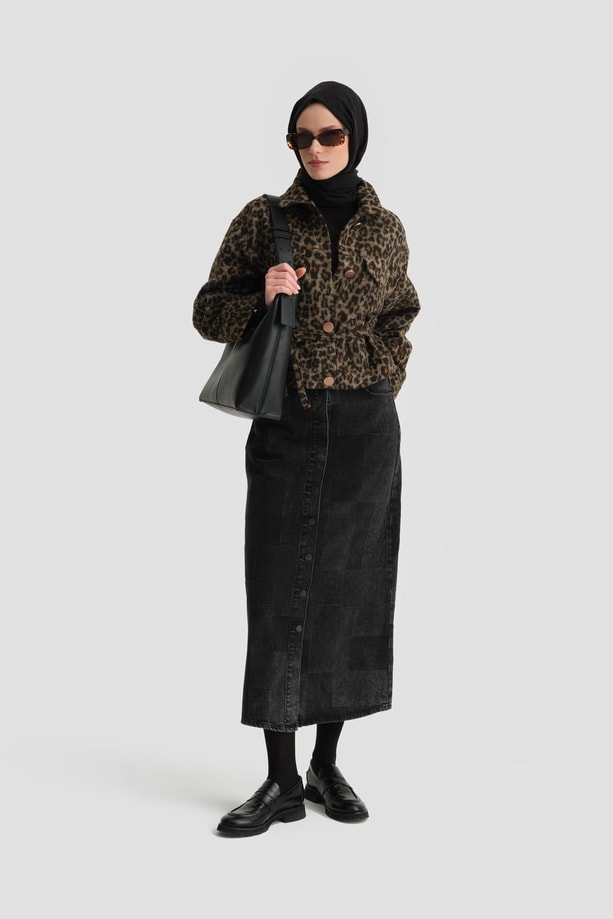 Armine Leopar Desen Örme Ceket 24K5729 Kahverengi