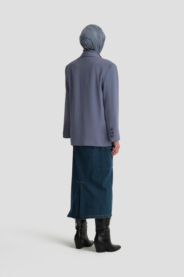 Armine İki Düğmeli Blazer Ceket 24KH5731 Gri Mavi