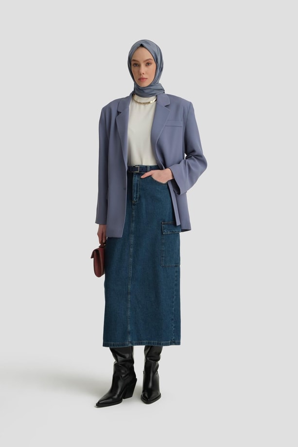Armine İki Düğmeli Blazer Ceket 24KH5731 Gri Mavi