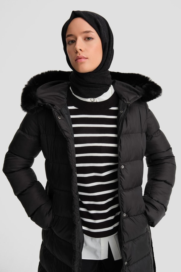 Armine Kapitone Mont 24KD6412 Siyah