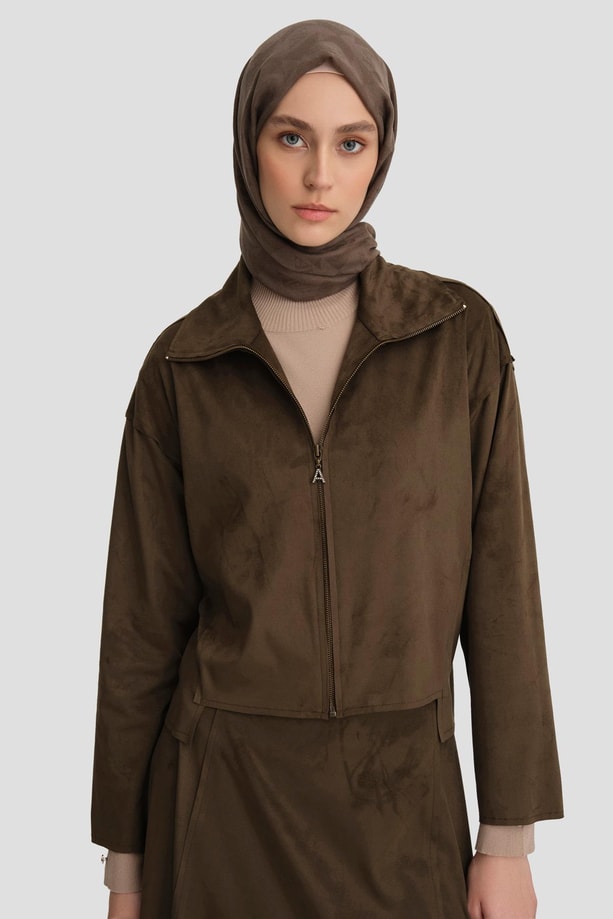 Armine Kesim Detaylı Süet Takım 24K6914 Haki