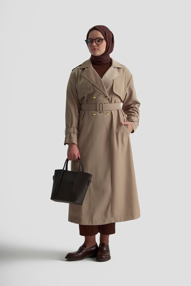 Armine Gold Düğmeli Trençkot 25KTD709 Bej