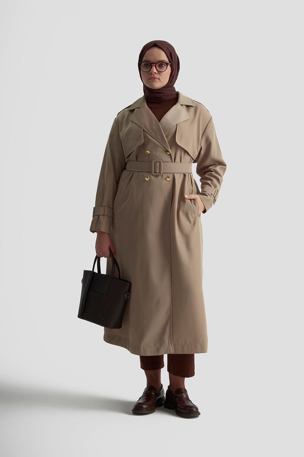 Armine Gold Düğmeli Trençkot 25KTD709 Bej