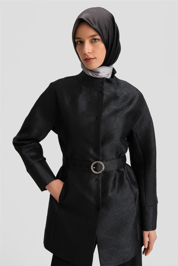 Armine Taşlı Tokalı Jakar Kap 24K7505 Siyah