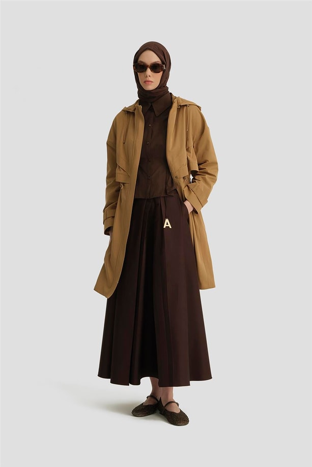 Armine Çift Allerli Seyyar Kapüşonlu Pamuk Kap 24K7511 Camel