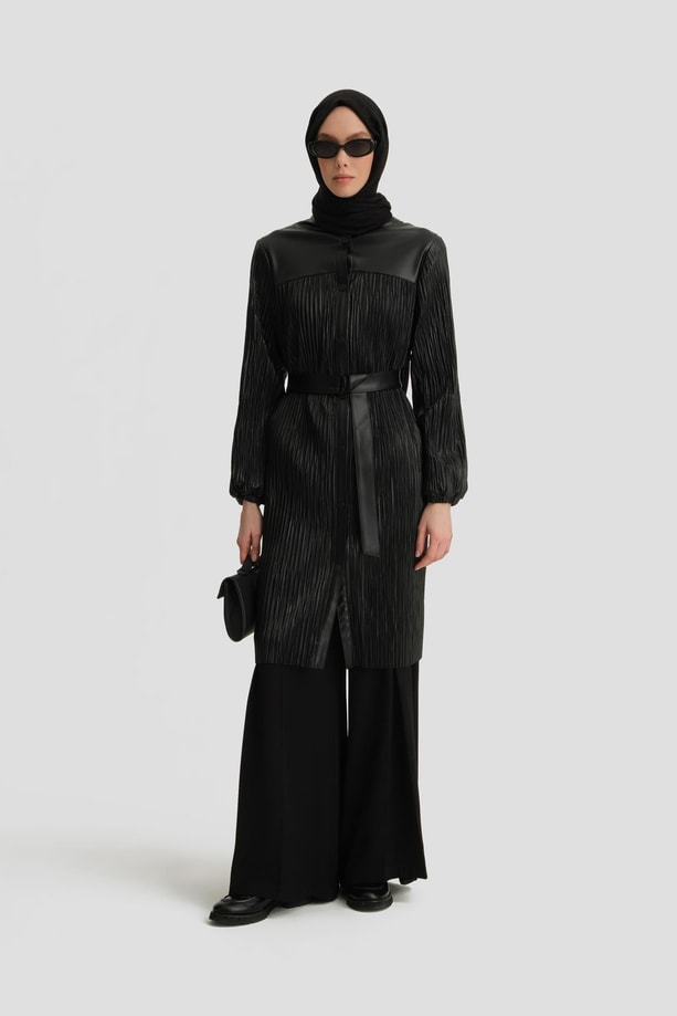 Armine Pliseli Deri Kap 24K7513 Siyah