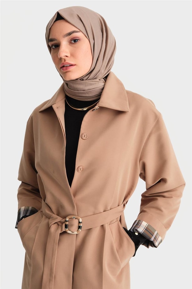 Armine Kolu Açılan Ütü İzli Trençkot 24K7515 Camel