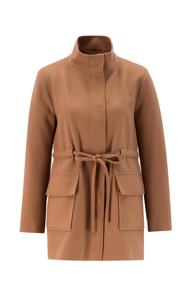 Armine Beli Bağcıklı Kısa Kaban 24KH7528 Taba