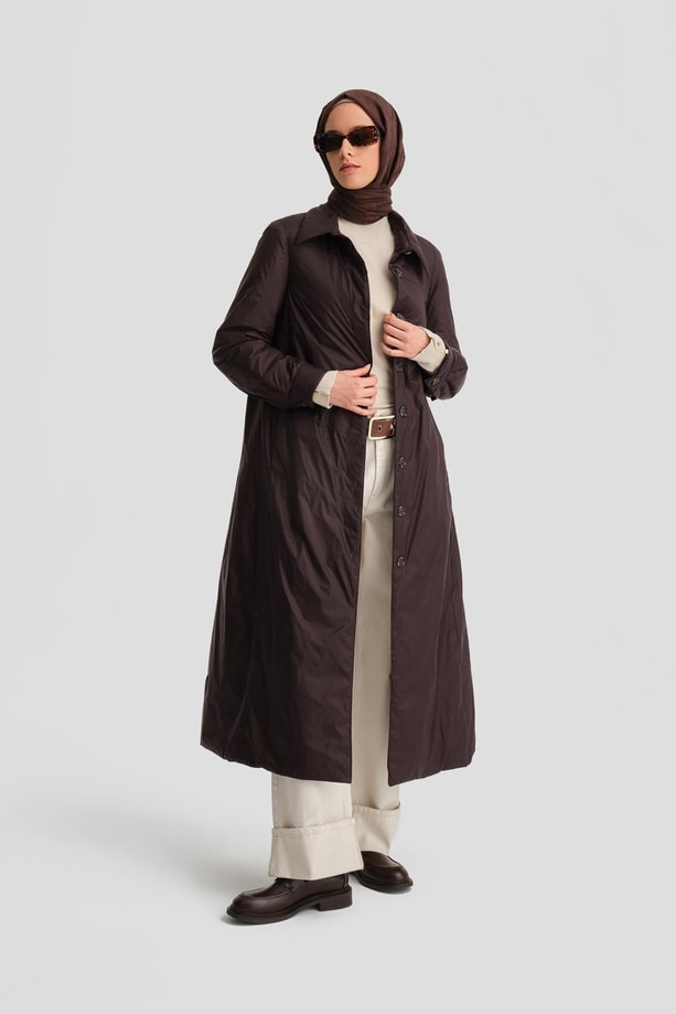 Armine Seyyar Kemerli Kapitone Kaban 24K7602 Kahverengi