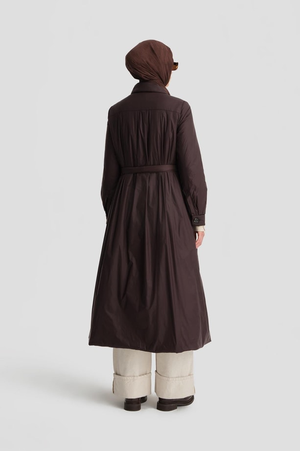 Armine Seyyar Kemerli Kapitone Kaban 24K7602 Kahverengi