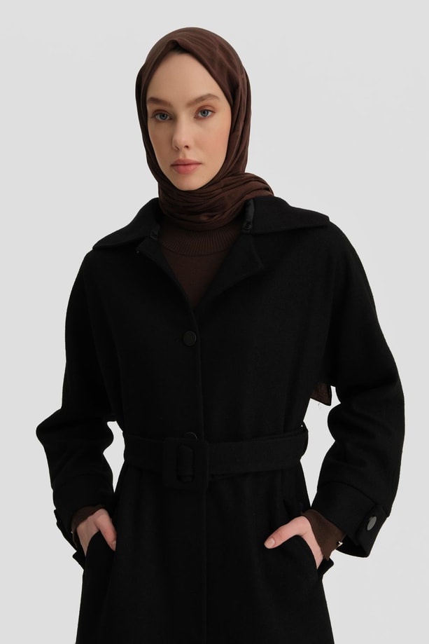 Armine Seyyar Ribana Yakalı Kaban 24K7606 Siyah
