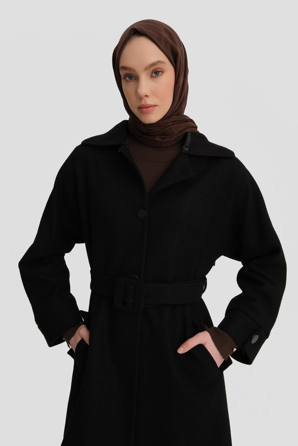 Armine Seyyar Ribana Yakalı Kaban 24K7606 Siyah