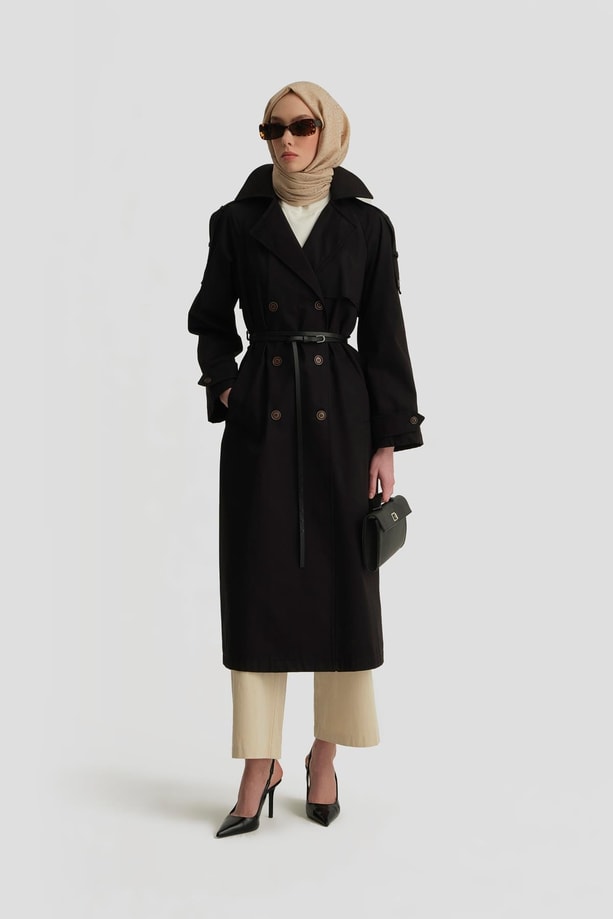 Armine Kemerli Trençkot 25Y7813 Siyah