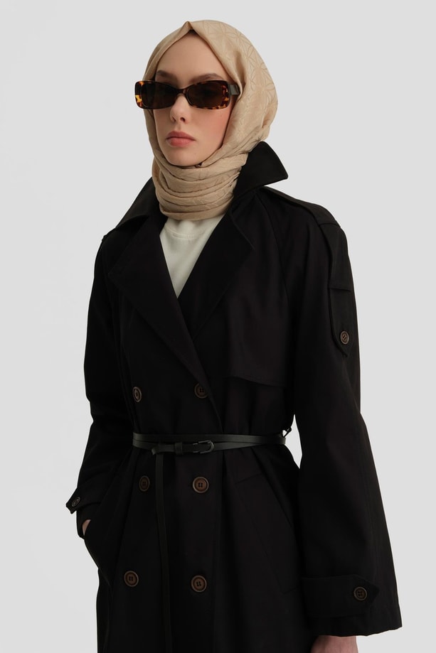 Armine Kemerli Trençkot 25Y7813 Siyah