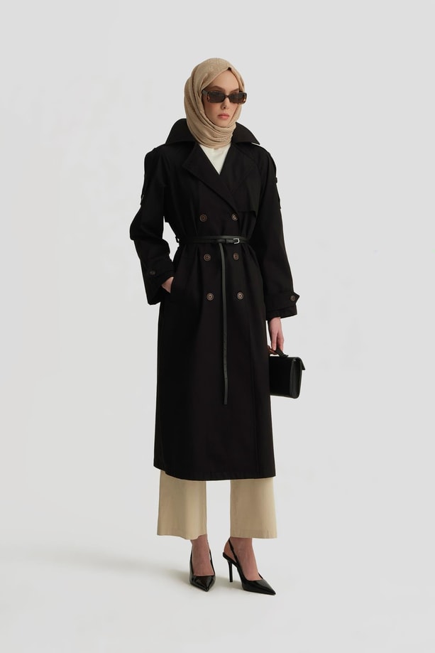 Armine Kemerli Trençkot 25Y7813 Siyah