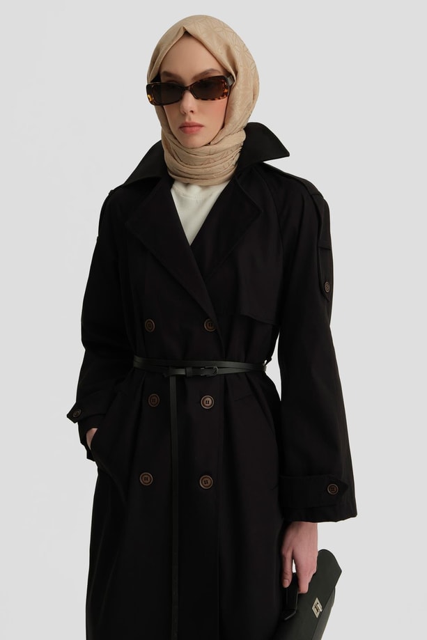 Armine Kemerli Trençkot 25Y7813 Siyah