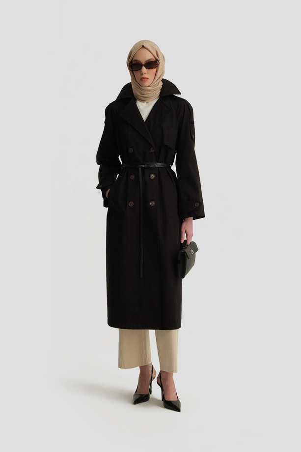 Armine Kemerli Trençkot 25Y7813 Siyah