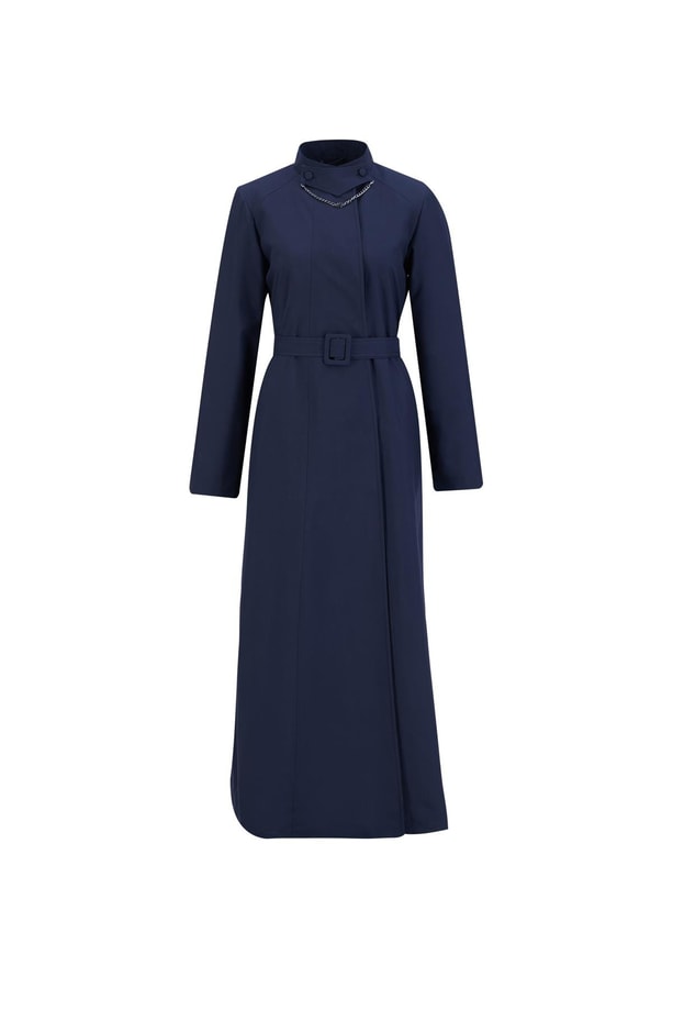 Armine Seyyar Zincir Yakalı Su Geçirmez Pardesü 24K8008 Lacivert