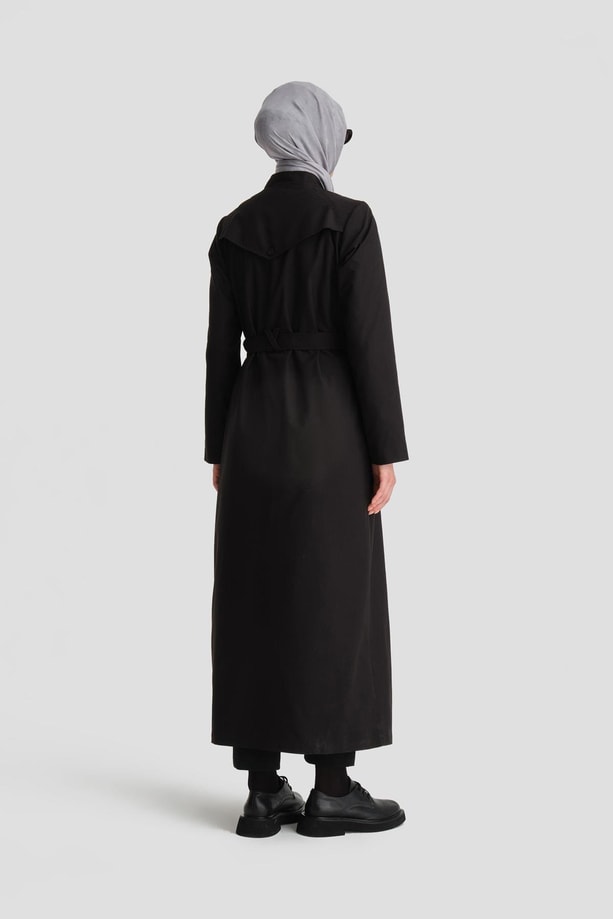 Armine Seyyar Zincir Yakalı Su Geçirmez Pardesü 24K8008 Siyah