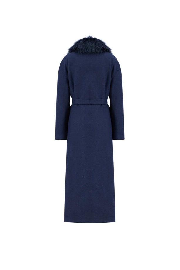 Armine Seyyar Kürklü Bütün Kol Manto 24K8105 Lacivert
