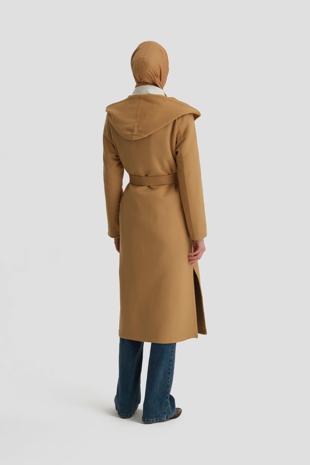 Armine Handmade Kapüşonlu Manto 24K8109 Camel