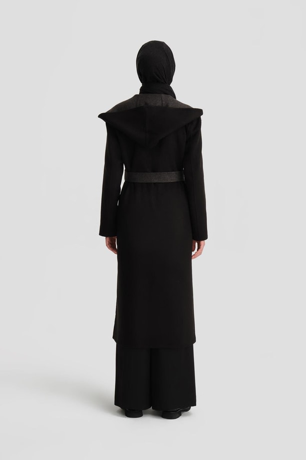 Armine Handmade Kapüşonlu Manto 24K8109 Siyah