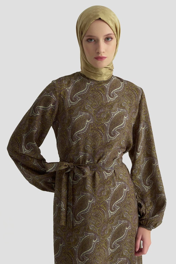 Armine Trend Elbise 25YT906 yağ yeşili