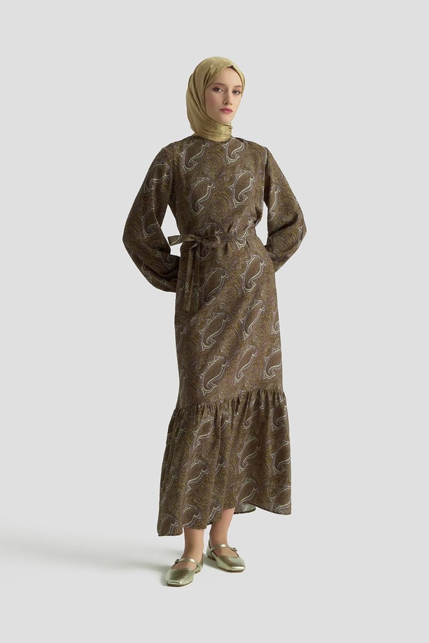 Armine Trend Elbise 25YT906 yağ yeşili