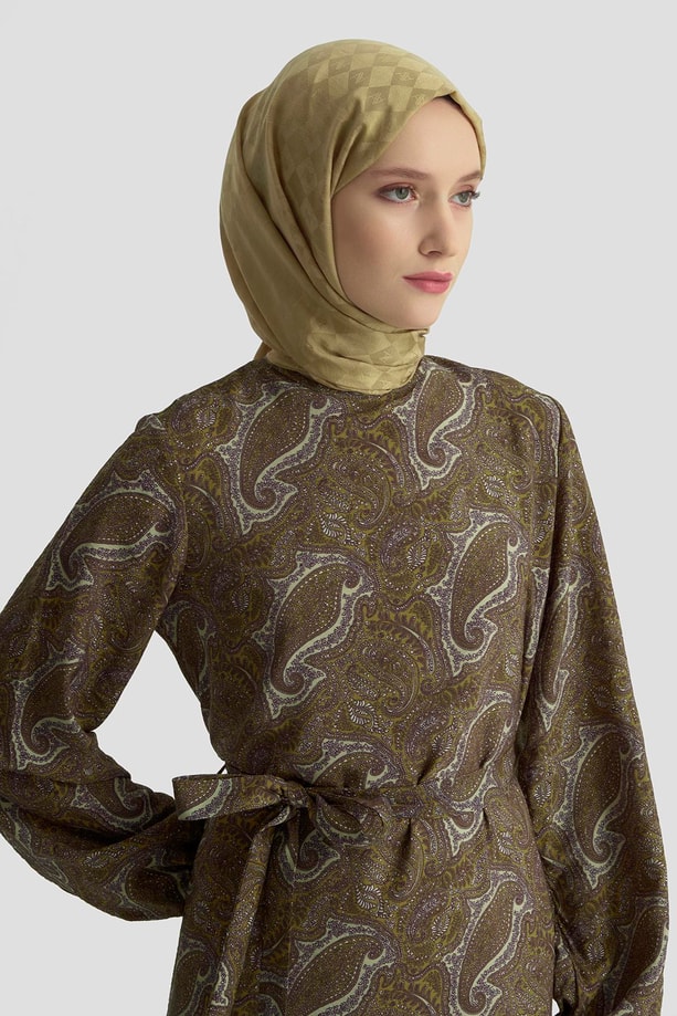 Armine Trend Elbise 25YT906 yağ yeşili