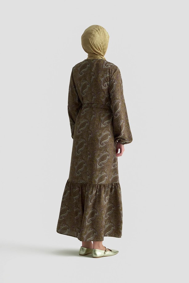 Armine Trend Elbise 25YT906 yağ yeşili