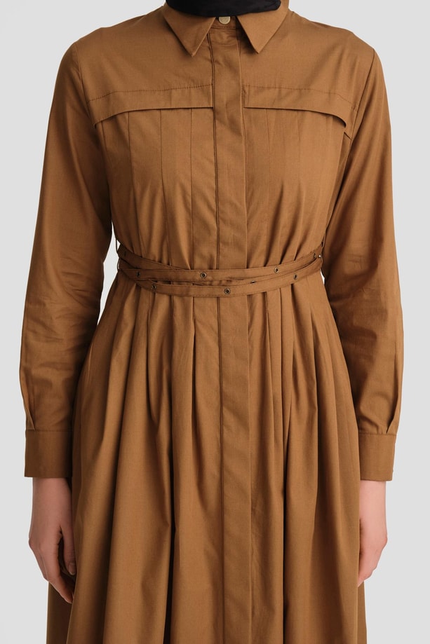 Armine Çapraz Kemerli Pamuk Elbise 24K9903 Taba