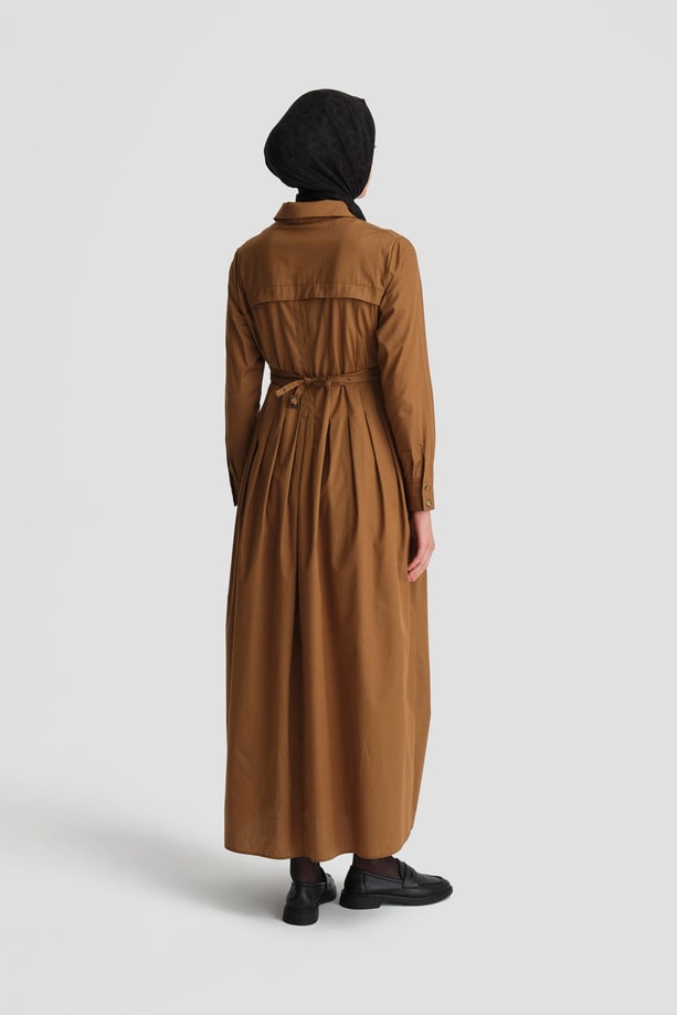 Armine Çapraz Kemerli Pamuk Elbise 24K9903 Taba